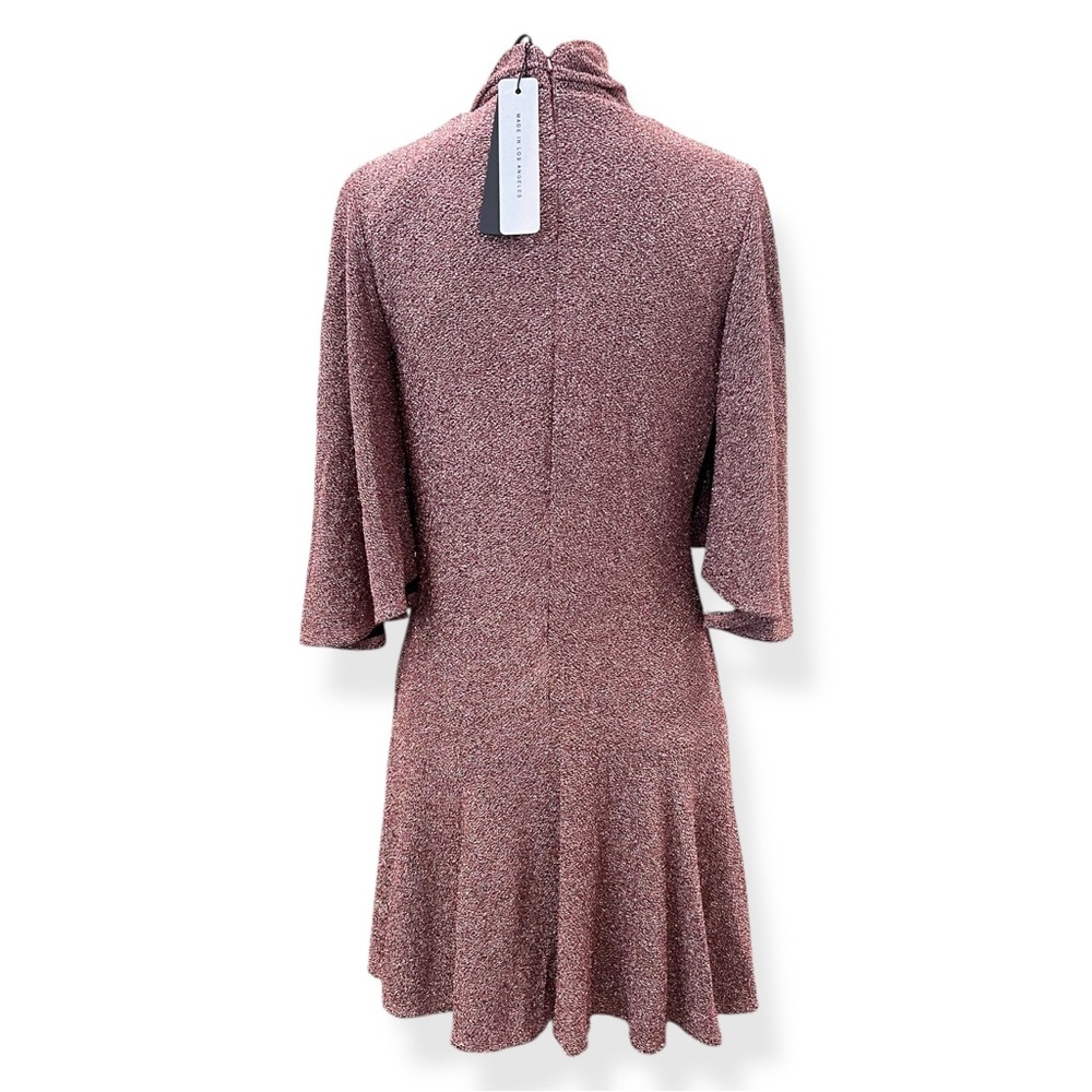 Black Halo Coralia Mini Dress Metallic Bow Neck Flounce Hem Copper Zest 12 NW - Picture 9 of 13